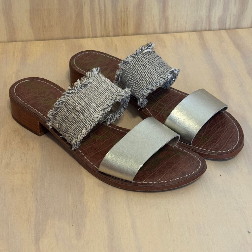 Sam Edelman Metallic Silver and Gray Double-Strap Slide Sandals